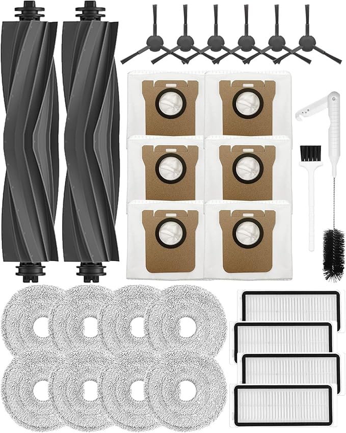 28 PCS Replacement Parts for Dreame L20 Ultra/L20 Ultra Complete, L30 Ultra/L30 Ultra Complete Vacuum Cleaner,2 Rubber Main Brush,6 Activated Carbon Dust Bags,4 Activated Carbon Filters
