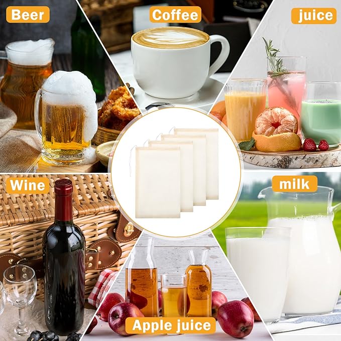 12 × 8 Inches Fine Mesh Nut Milk Bag, 4 PCS Nut Bag Strainer for Juicing Reusable Milk Nylon Bags for Straining, Multiple Usage Cheese Cloth Bags for Straining for Oat Milks Juice Coffee Yogurt