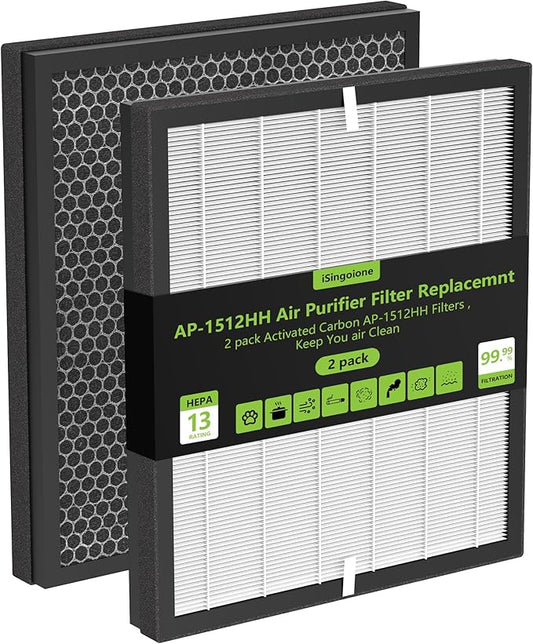 Enhanced AP-1512HH Air Purifier Replacement Filter for Coway Airmega AP-1512HH and Airmega 200M air Purifier, True HEPA Activated Carbon Filter, Compared to Part #3304899, 2 Pack