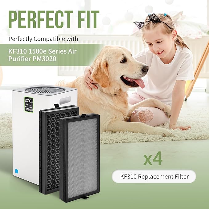 KF310 Replacement Filter Compatible with Kenmore Air Pu-rifier Model PM3020, for KF310 1500e Series Air Replacement True HEPA Filter, Compare to Part# KF310, 4-Pack