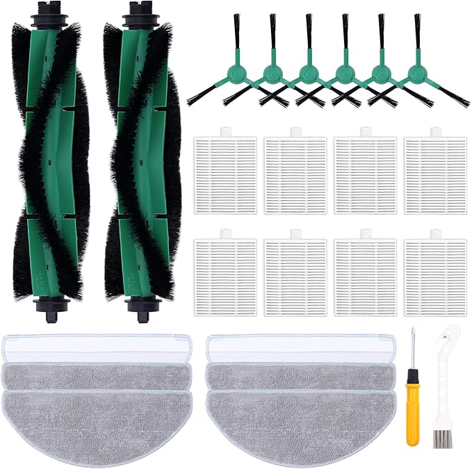 Y0140 Replacement Parts Pack for iRobot Roomba Combo Essential Series Q011, Y0110, Q0120, Y0140 Robot Vacuum Cleaner, 2 Roller Brush, 8 Hepa Filters, 6 Side Brushes, 6 Mop Pads (22 Pcs/Pack)