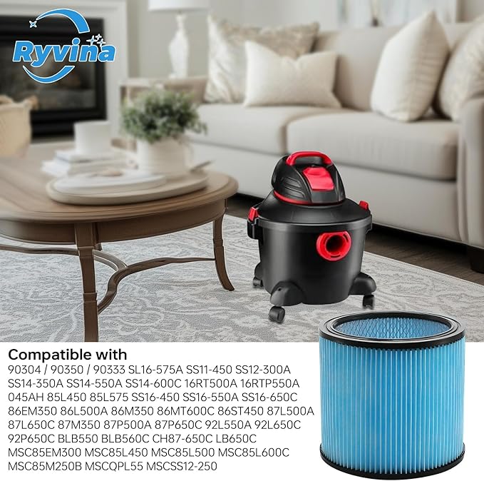 90304 Filter Replacement Parts Compatible with Shop Vac 90304 90350 90333, Fits Most 5 Gallon Up Wet Dry Vacuum Cleaner. Part # 90304, 90585 (1PCS)