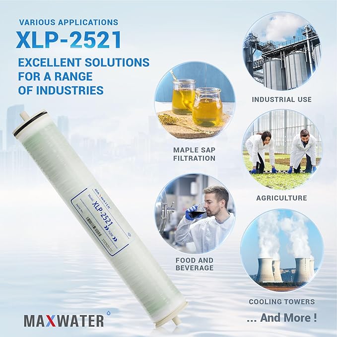 Max Water 2521 Extreme Low Pressure RO Membrane Element-XLP-2521 :300GPD size 2.5" x 21" good for Industrial, Agricultural, Whole House & more