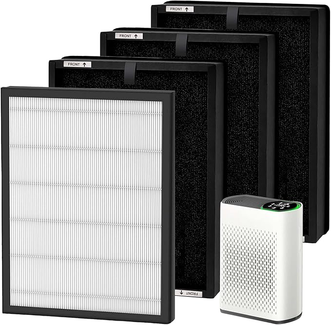 4 Pack HAP602 Replacement Filter for ECOSELF HAP602/HAP602WF Air Purifier, 3-IN-1 Filter Replacement, High-Efficient & Activated Carbon Filter for Home