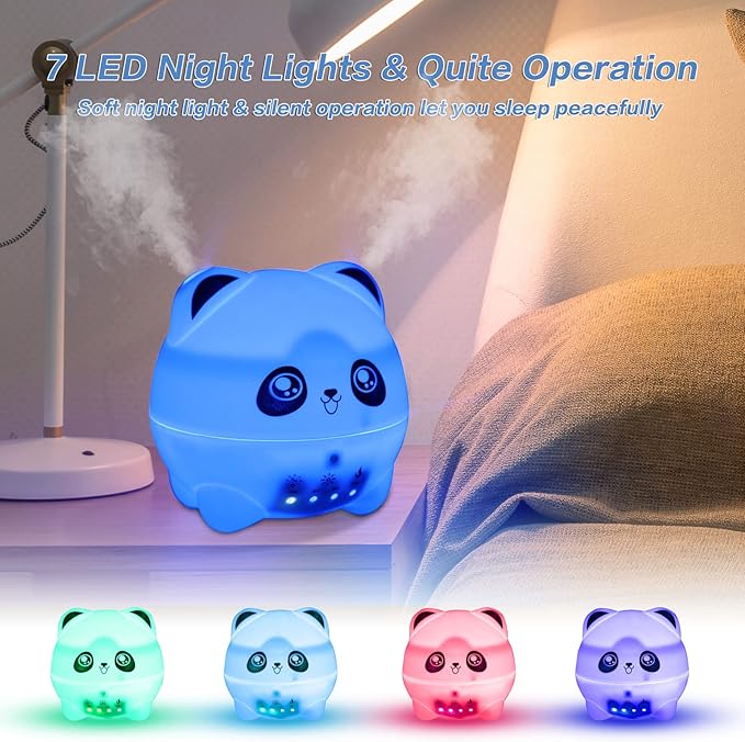 Mini Cool Mist Humidifier - Quiet Aroma Diffuser with 7 Color LED Lights, 2 Mist Levels, Timer & Auto Shut-Off for Bedroom and Office