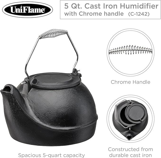 UniFlame 5-Quart Cast Iron Humidifier, Chrome Handle (C-1242)