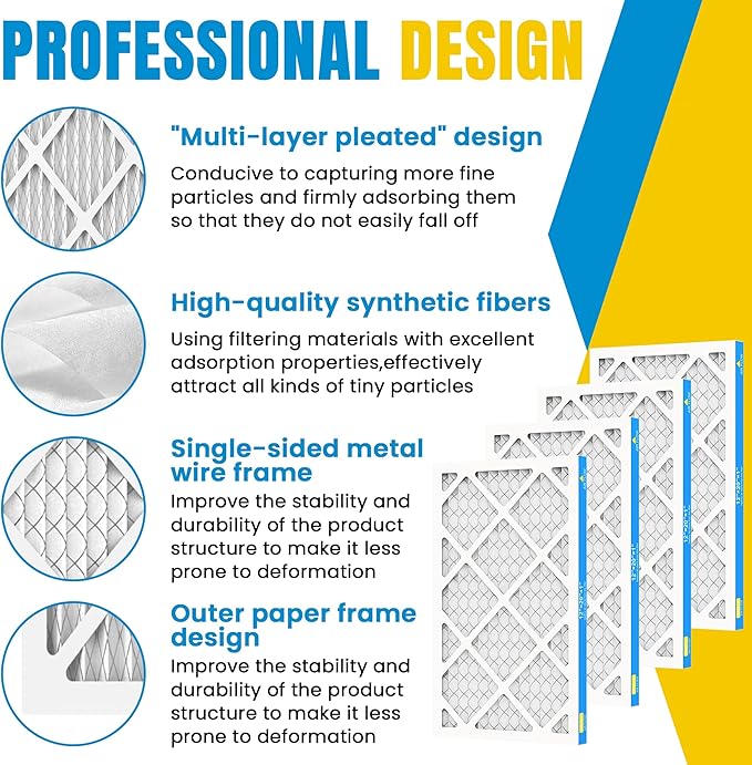 12x20x1 Air Filter,MERV 8,Furnace Air Filter for HVAC,Dust Defense-4packs by MIFLUS