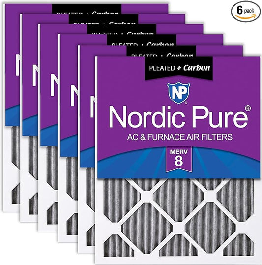 Nordic Pure 16x20x1 (15 1/2 x 19 1/2 x 3/4) Furnace Air Filters MERV 8 Pleated Plus Carbon 6 Pack
