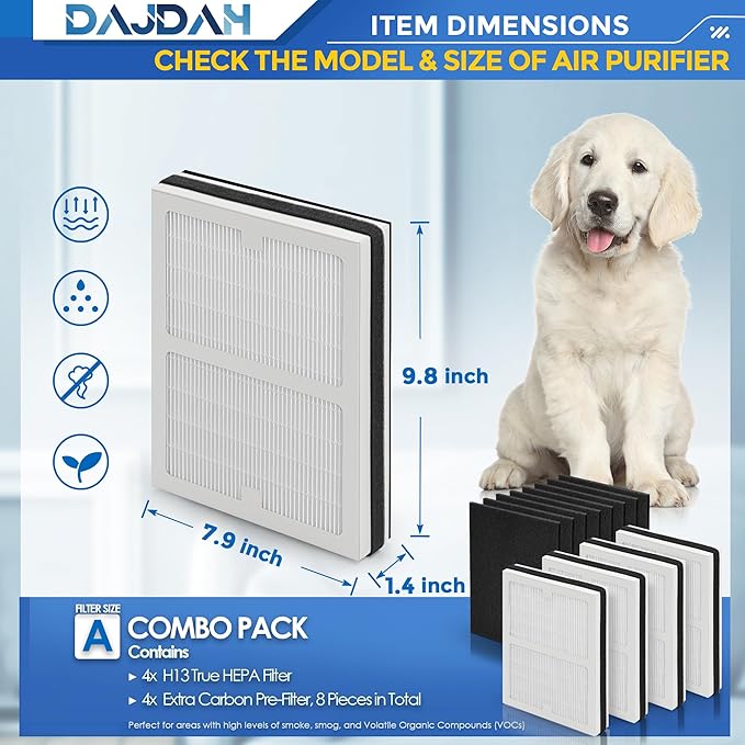 Idylis Air Purifier Replacement Filter A for Idylis Air Purifier AC-2119 IAP-10-100 IAP-10-150 IAPC-40-140 and Filtrete FAP-C01-A with Idylis Filter IAF-H-100A Size A, 4 H13 HEPA & 8 Carbon Pre-filter