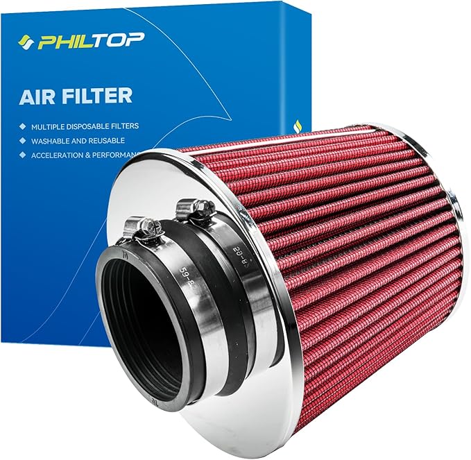 PHILTOP Universal Clamp-On Air Intake Filter, Premium, Washable, Replacement Air Filter: High Flow Air Filter 2.75" 70 mm Inlet