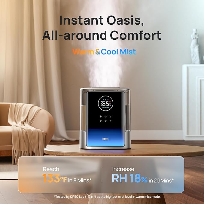 Dreo 8L Smart Humidifier Large Room 600ft², HM717S, 80H Runtime Supersized Warm and Cool Mist Humidifiers for Bedroom Baby, 28dB Quiet Air Humidifier for Plants Indoor, Home, Whole House, Silver