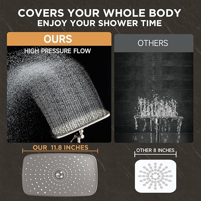 Veken Wide Brushed Nickel Rain Shower Head with Handheld, High Pressure Rainfall Showerhead Combo with Arm for Bathroom Accessories, Home Decor, Detachable Dual Shower with Multi Modes Handheld Spray