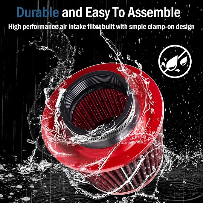 Universal Clamp-On Air Intake Filter, High Performance, Washable Filter, Replacement Air Filter, Flange Diameter 3inch/76mm (Red)