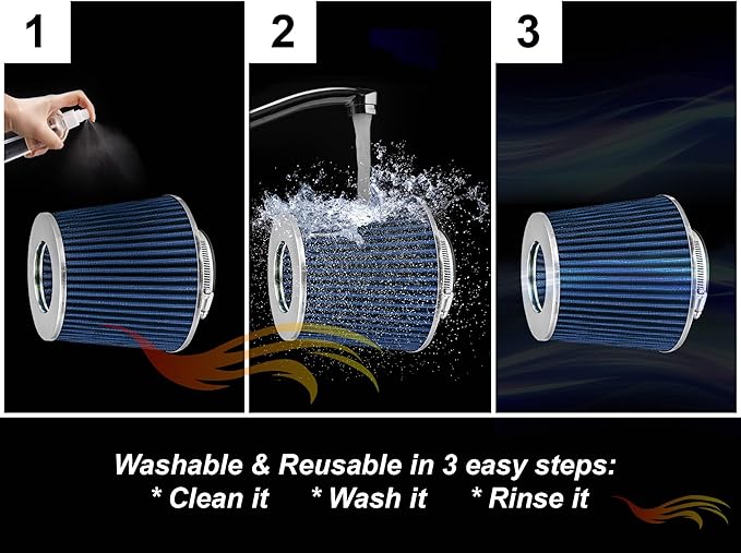 BLUE 3.25" 82.5 mm Inlet Cold Air Cone Replacement Performance Washable Clamp-On Dry Air Filter