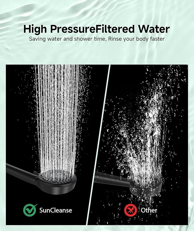 SunCleanse Filtered Shower Head with Handheld, 9-Spray Setting Detachable Showerhead with Filters, Shower Head for Hard Water - Filtered Chlorine, Improve Skin and Hair Texture, Black