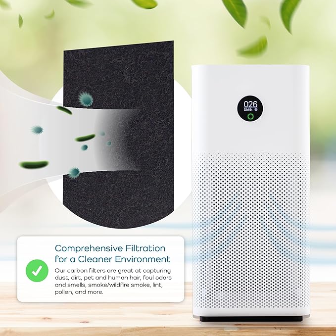 Breathe Naturally Universal Cut To Fit Carbon Activated Air Filter - Replacement Charcoal Filters - Pre Filter Carbon Sheet for Air Purifier, Vent Filters & More - Made in USA (Pack of 4, 24x24)