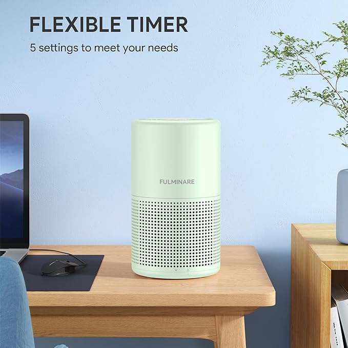 FULMINARE Air Purifiers for Home H13 True HEPA Air Filter Quiet Air Cleaner With Night Light Portable Small Air Purifier for Bedroom Office Living Room (Green 2 Pack)