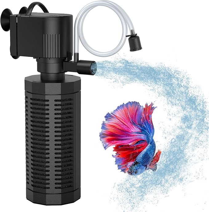 Aquarium Internal Filter for 20-50 Gallons, Ultra-Quiet Fish Tank Filter Biochemical Filtration 320GPH Powerful Pump Submersible Aquarium Filter Tank Clear Air Supply (13W Filter)