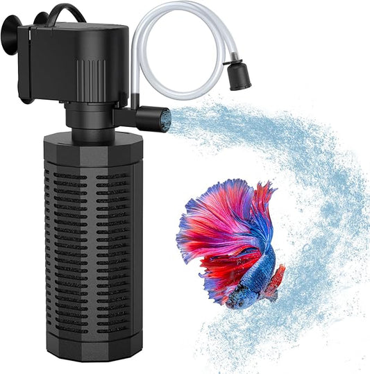 Aquarium Internal Filter for 20-50 Gallons, Ultra-Quiet Fish Tank Filter Biochemical Filtration 320GPH Powerful Pump Submersible Aquarium Filter Tank Clear Air Supply (13W Filter)