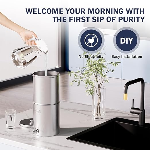 Frizzlife 1.75G Gravity-Fed Water Filter System, NSF/ANSI 42&372 Standards Countertop Water Filtration System, Reduces 99% Chlorine, Bad Taste & Odor, for Home, Travel, Camping, RVing, Off-Grid, G190