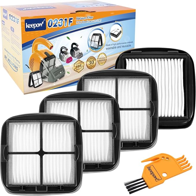 KEEPOW Pet Hair Eraser Filter Replacement 97D5 4 Pack, Compatible with Bissell Pet Hair Eraser Corded Handheld Vacuum 33A1 Series, 35V4 Series, 47R5 Series, Part# 2037416, 2031432