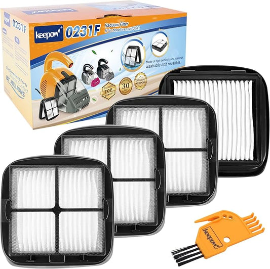 KEEPOW Pet Hair Eraser Filter Replacement 97D5 4 Pack, Compatible with Bissell Pet Hair Eraser Corded Handheld Vacuum 33A1 Series, 35V4 Series, 47R5 Series, Part# 2037416, 2031432