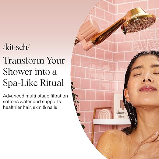 Kitsch Shower Head Filter For Hard Water – Water Softener & Removes Heavy Metals – Shower Filter Softer Skin & Hair, Bathroom Accessories - Terracotta