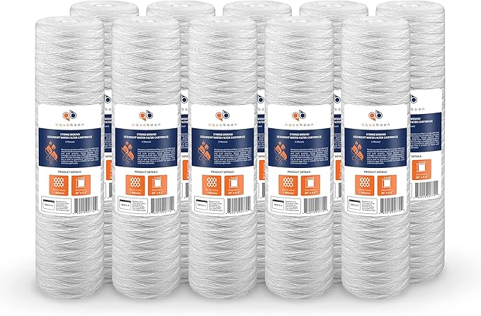 Aquaboon 1 Micron Whole House 20" x 4.5" String Wound Water Filter Replacement Cartridge for Well Water Compatible with SWC-25-2005, P5-20, 10-Pack