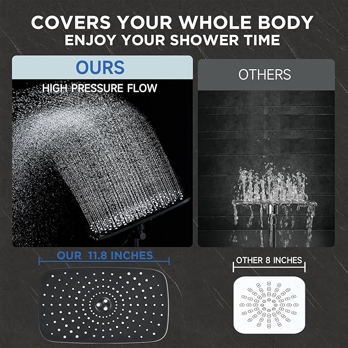 Veken Wide Rain Shower Head with Multi-Modes Handheld Water Spray,High Pressure Showerhead Combo with Arm for Bathroom Accessories,Home Decor Adjustable Dual Shower with Anti-Clog Nozzles,Matte Black