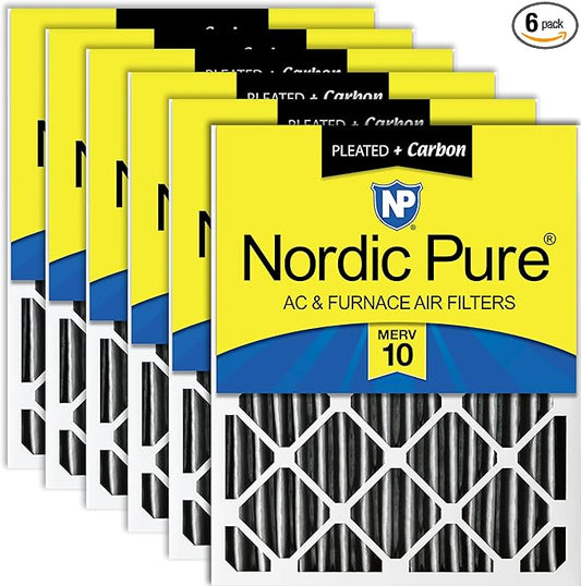 Nordic Pure 20x20x4 (19_1/2 x 19_1/2 x 3_5/8) Furnace Air Filters MERV 10 Pleated + Carbon 6 Pack