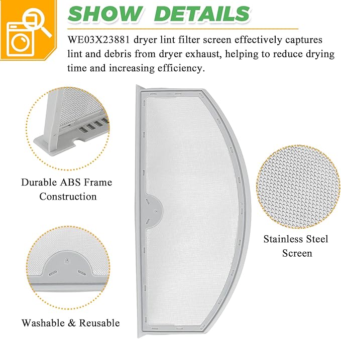 GTD42EASJ2WW GTD33EASK0WW GTX22EASK0WW WE03X23881 Dryer Lint Filter Replacement for GE Hotpoint Dryer Filter WE03X23881 StainlessSteel general electric appliances dryer lint filter screen by Techecook