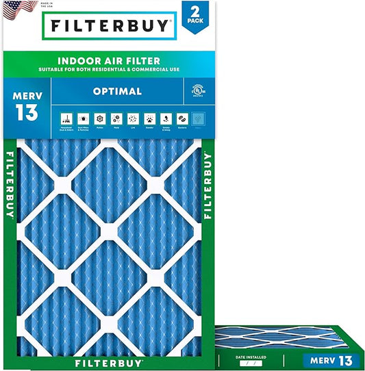 Filterbuy 8x24x1 Air Filter MERV 13 (MPR 1900) Health Defense Replacement (2-Pack), Electrostatic Pleated HVAC AC Furnace Filters, Made in USA (Actual Size: 8.00 x 24.00 x 0.75)