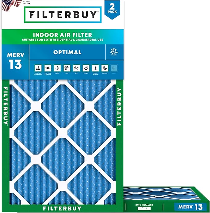 Filterbuy 10x18x1 Air Filter MERV 13 (MPR 1900) Health Defense Replacement (2-Pack), Electrostatic Pleated HVAC AC Furnace Filters, Made in USA (Actual Size: 9.50 x 17.50 x 0.75)