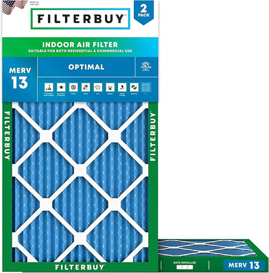 Filterbuy 10x18x1 Air Filter MERV 13 (MPR 1900) Health Defense Replacement (2-Pack), Electrostatic Pleated HVAC AC Furnace Filters, Made in USA (Actual Size: 9.50 x 17.50 x 0.75)