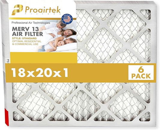 Proairtek AF18201M13SWH Model 18x20x1 Pack of 6 Air Filters, MERV 13; Ideal for Anyone Wanting Clean, Crisp Air in Their Home