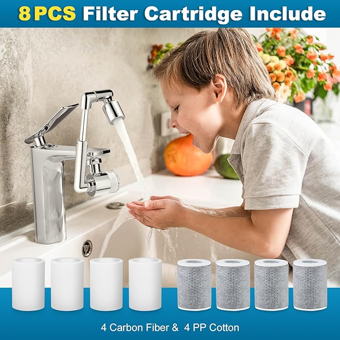 8 PCS Faucet Filter Cartridge Replacement for Kitchen & Bathroom Sink,4 PP Cotton Fiber 4 Carbon Fiber for Faucet Extender Improve Water Conditions Removes Chlorine Fluoride Heavy Metal