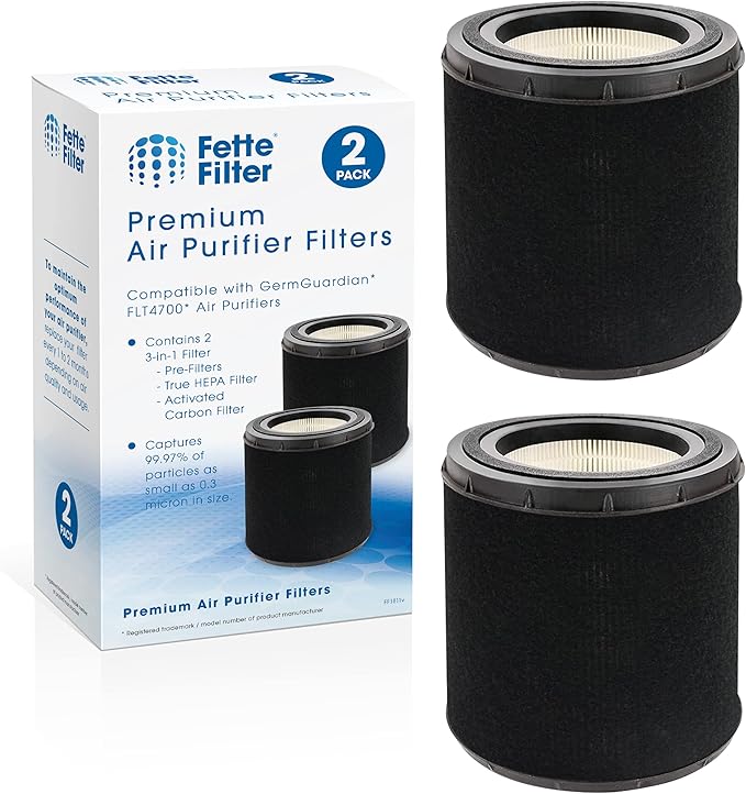 Fette Filter - FLT4700 True HEPA Filter M Replacement Compatible with GermGuardian Air Purifier Models AC4700 AC4700BDLX AC4700DLX AC4711W AC4625 AC4625BDLX includes 2 filters.