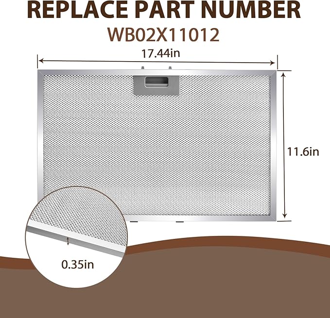 2 PCS WB02X11012 Grease Filter 17.44 x 11.6 x 0.35 inches Compatible with GE Range Hood