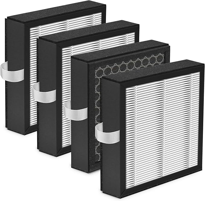 [UPGRADE] DH02 H13 HEPA Filter Compatible with Tenergy Dehumidifier Air Purifier Sorbi DH02 1000ML and Afloia Air Purifier Filter Replacement AQ8 Q8, Honati and Hysure Q7 with Activated Carbon, 4-Pack