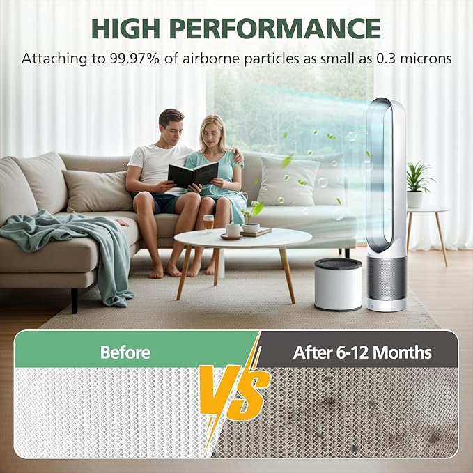 2 Pack Upgraded TP01 Filter HEPA Filter Replacement Compatible with Dyson Tower Purifier Pure Cool Link TP01, TP02, TP03, AM11, BP01 Models, Compare to Part 968126-03, Black