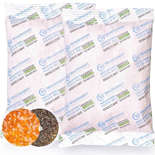 18Pcs 500 Gram Rechargeable Desiccant Packs, Indicating (Orange to Dark Green) Silica Packets, Gun Safe Dehumidifier, Silica Gel Packets for Storage, Desiccant Moisture Absorbers