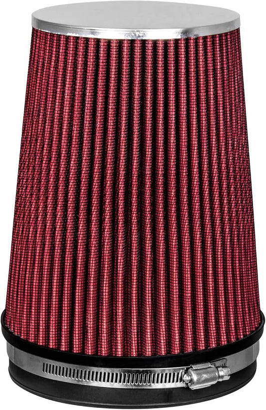 RED 6" 152 mm Inlet Truck Cold Air Cone Replacement Performance Washable Clamp-On Dry Air Filter (8" Tall)