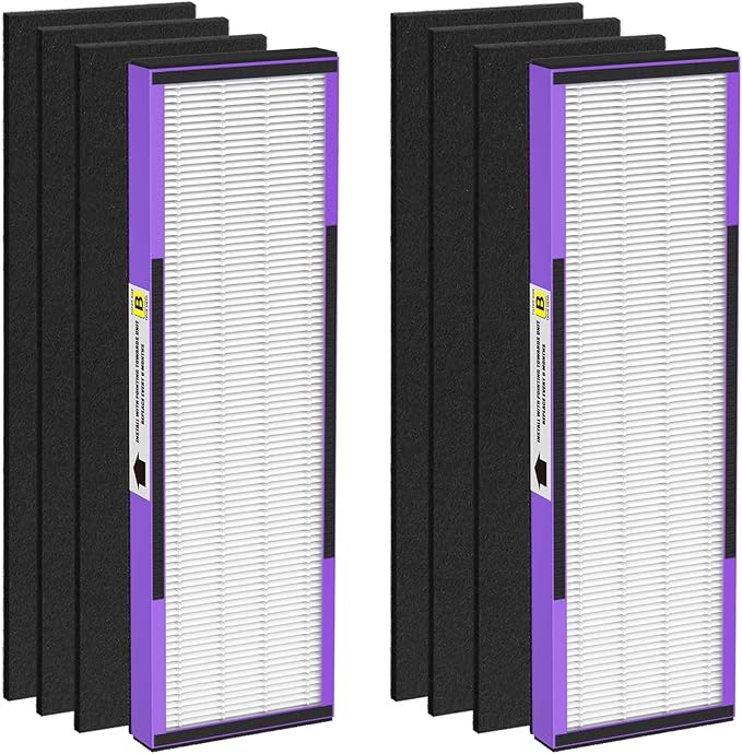 FLT4850PT H13 True HEPA Replacement filter B, compatible with Guardian AC4850PT AC4825 AC4900 CDAP4500AC4300, Pack of 2 HEPA Filter and 6 Carbon Pre-Filters