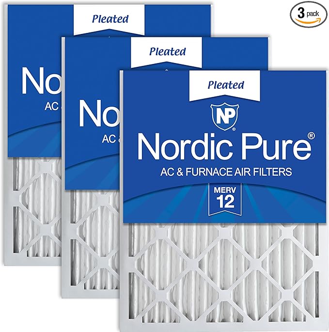 Nordic Pure 14x25x2 (13 1/2 x 24 1/2 x 1 3/4) Pleated MERV 12 Air Filters 3 Pack