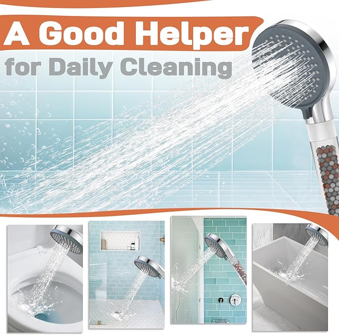 YDmeet Filtered Handheld Showerhead with 30-Inch Shower Slide Bar Set, 3-Mode Spray Setting, Long Metal Hose, Extra 6 Packs Replacement Mineral Balls for Refills, Chrome