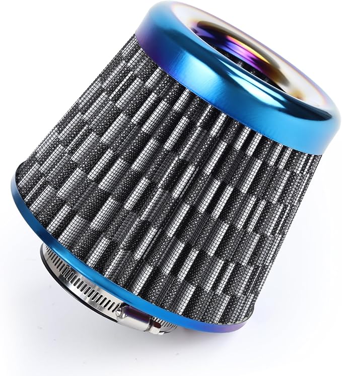 Universal Cold Air Intake Filter Clamp-On Replacement Air Filter Flange Diameter 3 inches/76mm High Performance Washable Filter Carbon Fiber Pattern