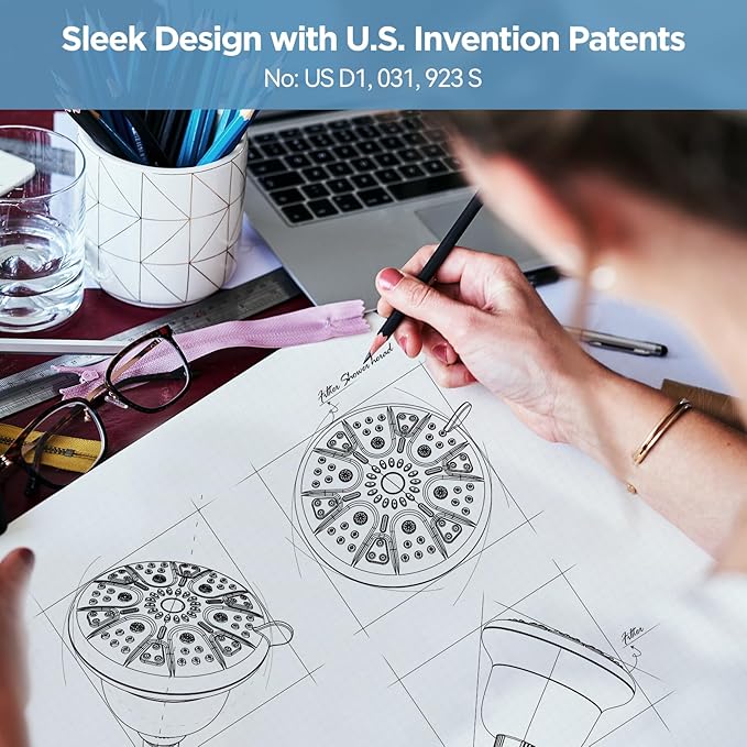 Filtered Shower Head with Upgraded Activated Carbon Filter - High Pressure Shower Head with Hard Water Softener - 7 Settings Bathroom Rain Showerhead to Remove Chlorine and Heavy Metals