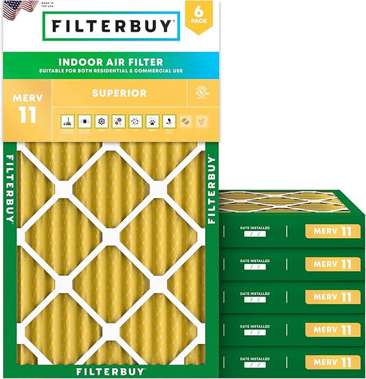 Filterbuy 16x24x2 Air Filter MERV 11 (MPR 1200) Allergen Defense Replacement (6-Pack), Electrostatic Pleated HVAC AC Furnace Filters, Made in USA (Actual Size: 15.38 x 23.38 x 1.75)