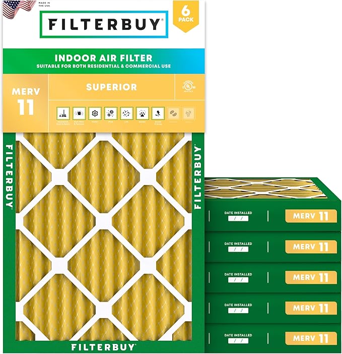Filterbuy 14x24x2 Air Filter MERV 11 (MPR 1200) Allergen Defense Replacement (6-Pack), Electrostatic Pleated HVAC AC Furnace Filters, Made in USA (Actual Size: 13.50 x 23.50 x 1.75)