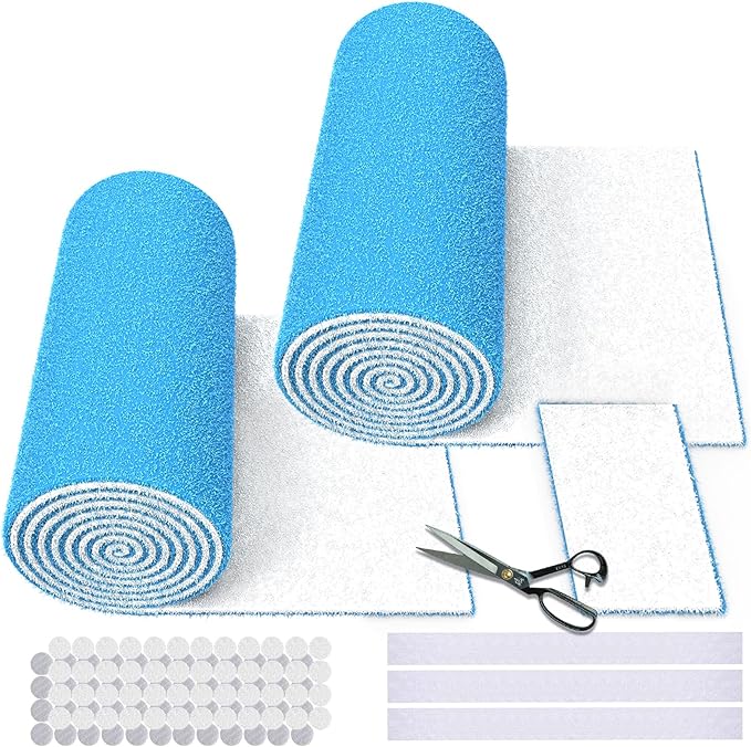 2PCS 12 x 120" Air Vent Filters, Cut-to-Size MERV 8 Filter Material, Triple Layer HVAC Furnace Vent Filters for Home, Floor, Ceiling, Grilles - Includes 48PCS Adhesive Hook Tape.